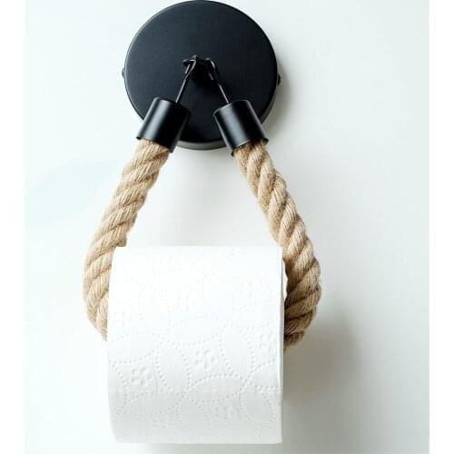 Retro Toilet Paper Holder Toilet Roll Holder Handmade Simple Bathroom Kitchen Towels Rack Hemp Rope And Iron Tissue Holder