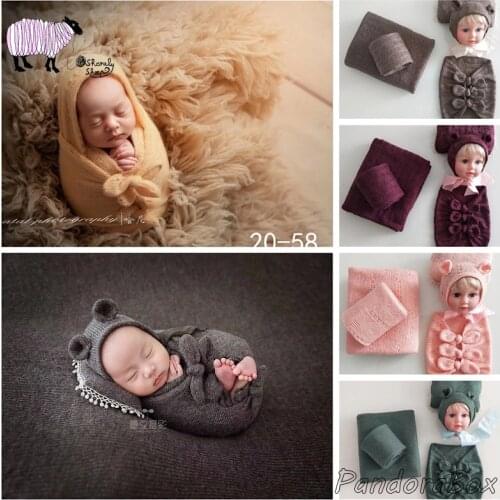 Newborn Baby Stretch Wraps+Hat Photography Props fotografia Accessories Baby Photo Shoot Studio Wraps Blanket Shooting Props