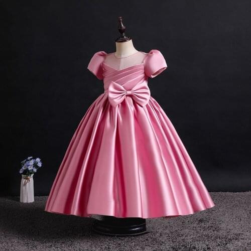 Kids Flower Dresses with Big Bow Girls Toddler Wedding Birthday Party Long Frocks Girl Princess Dress Children Evening Gowns