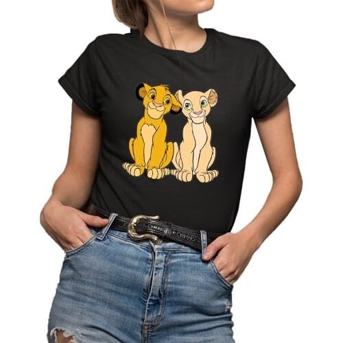 Kawaii Simba and Nala Lion King Print T shirts Female Clothing Casual Loose Unisex Tshirts Harajuku Tee Summer Women T-shirt