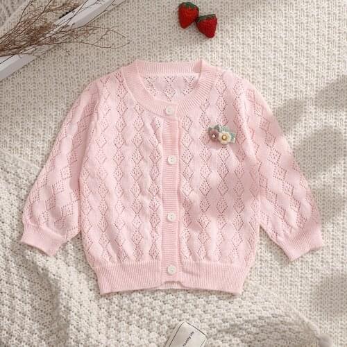 Toddler Little Girls Long Sleeve Cotton Knit Cardigan Kids Sweaters for Birthday Party with Flowers 0-5Y