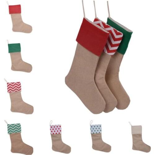 12*18 inch 2019 Christmas stocking gift bags canvas Christmas Xmas stocking Plain Burlap decorative socks bag LX9112