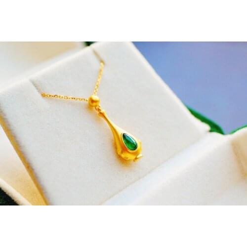 JHY Solid 18K Gold Carousel Nature 5.9mm Green Emerald Gemstones Pendants Necklaces for Women Fine Jewelry for Women Gifts