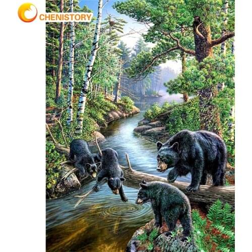 CHENISTORY Acrylic Painting By Numbers For Adults With Frame 60x75cm Bear Modern Wall Art Picture By Numbers For Home Diy Gift