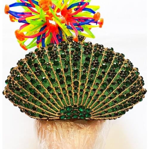 Gold Metal Green Diamond Clutch Bag Fashion Women Crystal Clutches Bags And Prom Purses Small Wedding Clutch