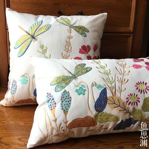 Short Plush Cushion Cover Flower Embroidered Throw Pillow Cases Home Decor American Pillow Cover Luxury Cushion Case for Sofa