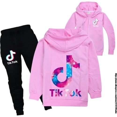 Hot Tik Tok Autumn Winter Childrens Boys and Girls Zipper jacket + Casual Trousers Fashion Sports 2 Pcs Suit