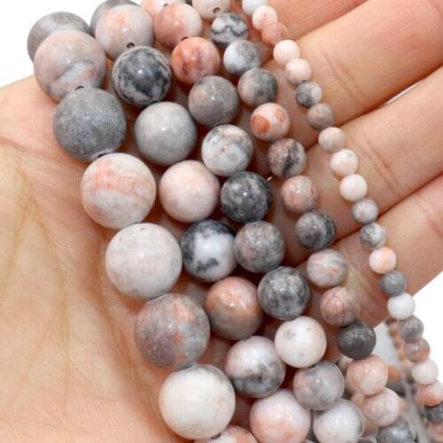 Natural Pink Zebra Jaspers Stone Round Spacer Beads For Jewelry Making Charm DIY Bracelets Necklace Accessories 4 6 8 10 12mm