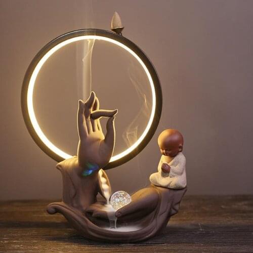 Purple Sand Backflow Incense Burner With Lamp Smoke Waterfall Zen Incense Holder Household Indoor Aromatherapy With 20 Pcs Cones