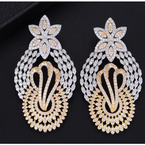 LARRAURI Trendy AAA Cubic Zirconia Big Pendant Inlaid Pierced Drop Dangle Earrings For Women Engagement Wedding Jewelry Earrings