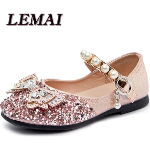 Girls summer Shoes PU leather flat Fling Princess Glitter rosette Baby Dance Shoes Kids Sandals Children Wedding Rhinestone shoe