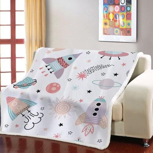 Fashion Graffiti Print Blankets 3D Cartoon Planet Rocket Throw Blankets Home Decor Blankets Bedroom Sofa Soft Wool Blankets