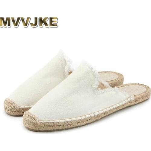 MVVJKE Fashion Women Ladies Espadrille Shoes Canvas White Dark Blue Hemps Fisherman Flats Shoes