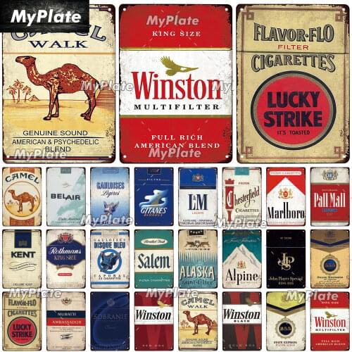 [MyPlate] Tobacco Poster Vintage Tin Sign Cigarette Metal Poster Wall Decoration Club Man Cave Smoke Shop Man Gift