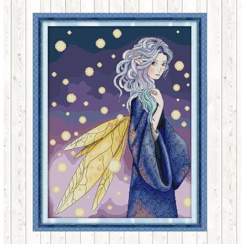 Natalia Fairy Cross Stitch Embroidery Kit 14CT 11CT Counted and Stamped DIY Needlework Handmade DMC Cotton Thread Printed Canvas