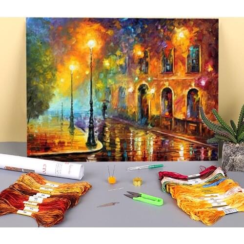 Misty City Pre-Printed 11CT Cross Stitch Set DIY Embroidery DMC Threads Handmade Craft Handiwork Needlework Counted Magic