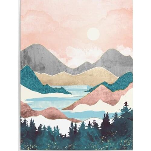 Wall Art Lake and Sunrise Canvas Painting HD Printed Mountain Scenery Poster Home Decor Living Room Modular Amber Pictures Frame