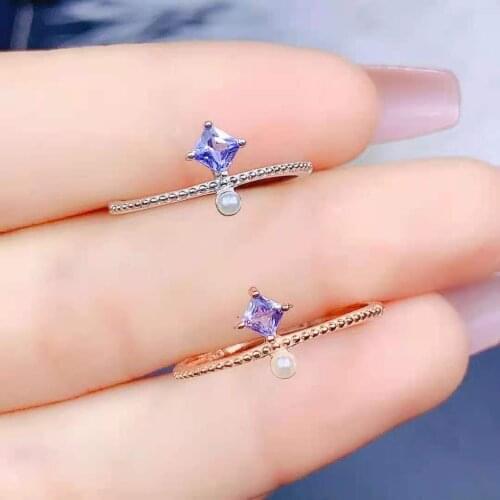 Fine Natural High-quality Tanzanite Small 3 Style Ring S925 Sterling Silver Fashion Charming Jewelry for Women MeibaPJFS