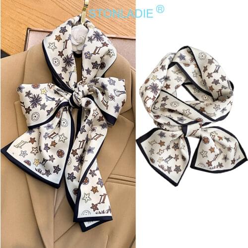 2021Novel Double-Side Printing Small Long Womens Silk Neck Scarf Korean Ladies Neckerchief Belt Scarf Women Luxury Size15X145CM