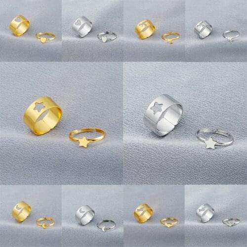 NEW Trendy Moon stars Rings For Women Men Lover Couple Rings Set Friendship Engagement Wedding Open Rings Jewelry Resizable