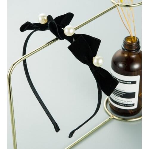 Ladies Girl Retro Small Fresh Ribbon Hair Band Pearl Bow Hair Band Ladies Hair Accessories Fashion Hair Hoop Modeling Headwear