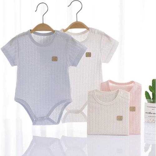 Baby Clothes 2021 Summer New Infants Girls Thin Short Sleeve Bodysuit Newborn Air Conditioning Pure Cotton Solid Color Jumpsuit