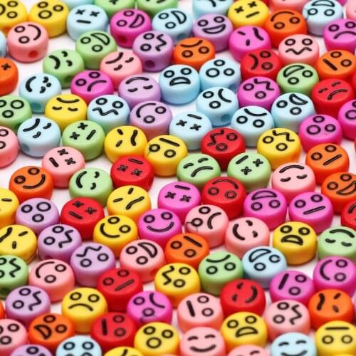 Random Emotional Face 4X7mm Flat Round Acrylic Beads Loose Spacer Beads For DIY Jewelry Making Kid Necklace Bracelet Accessories