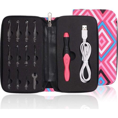 Useful 11 In 1 USB LED Light Up Purple Crochet Hook crochet Needl Set Weave Tool Kit Sewing Accessories Sewing Tools DIY