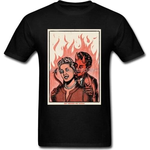 Get Behind Me Satan Top T-shirt Men Cotton Short Sleeve Retro Tshirt Men New Year Day Tops Tee Shirt Harajuku