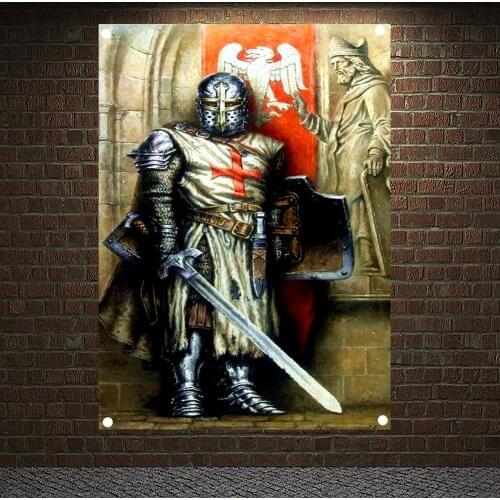 Medieval Warrior Knights Templar Armor Posters Vintage Crusader Banners Flags Canvas Painting Wall Hanging Home Decoration