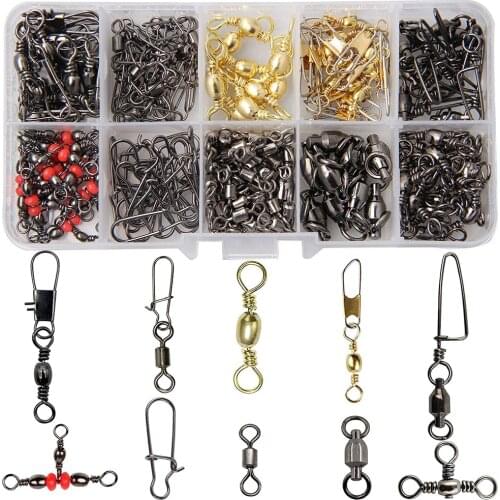 175Pcs/Box Fishing Swivel Kit Ball Bearing Swivel Snap Safety Snap High Strength Fish Line Connector For Saltwater Freshwater