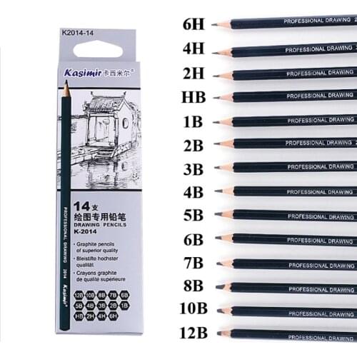 14Pcs/Set Professional Sketch and Drawing Writing Pencil Wooden 1B 2B 3B 4B 5B 6B 7B 8B 10B 12B 2H 4H 6H HB Pencil School Supply