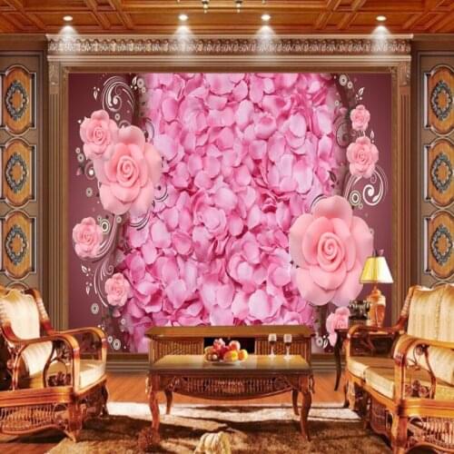 Dropshipping Colomac Pink Wallpaper Romantic Rose Petals Flower Wall Paper Mural Wallpaper Living Room Papier Peint Mural 3d