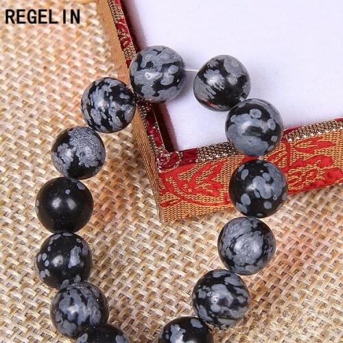 REGELIN Natural Stone Beads Round Snow Flower Crystal Quartz Semifinished Bead Loose Space Bead DIY Bracelet Necklace