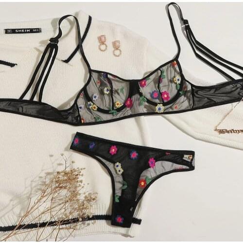 Sexy Lingerie Set Perspective Embroidery Erotic Underwear Lace Bra G-String Sexo for Adult 18 Sexy bodydoll sexylingerie