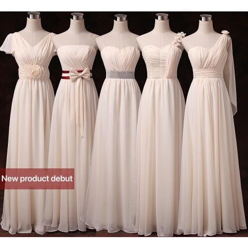 2021 Chiffon Pink Bridesmaid Dresses Summer Long Elegant One Shoulder Champagne Bow Slim Formal Wedding Banquet Party Gowns New