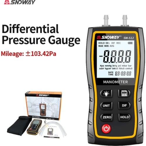 SNDWAY differential pressure gauge handheld LCD digital dual-port pressure gauge differential pressure gauge tester SW-512