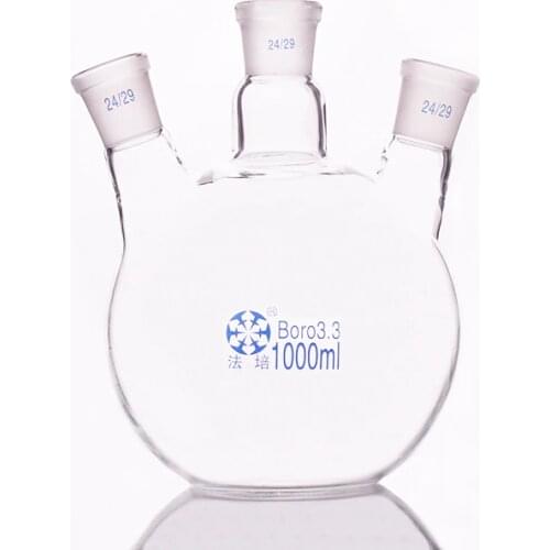 Three-necked flask oblique shape,with three necks standard grinding mouth,Capacity 1000ml 24/29,Three-necked flat bottom flask