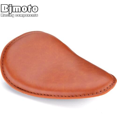 BJMOTO Universal Motorcycle Orange Coffee Leather Solo Seat Sitting Cushion for Harley Sportster Bobber Chopper Yamaha Honda