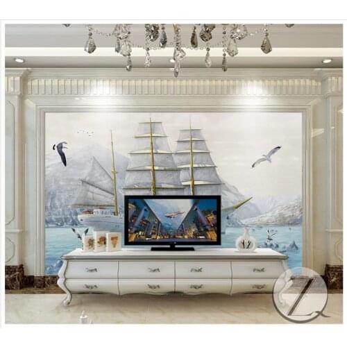 High end Custom 3d photo wallpaper 3d wall murals wallpaper High fancy sea boat beauty painting art background murals room decor
