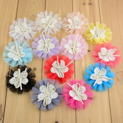 10pcs/lot 7.5cm 13colors Hair Clip Chiffon Mesh Flower For Kids Girls Hair Accessories Handmade Lace Fabric Flowers For Headband