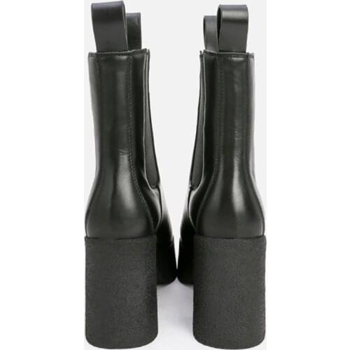 MUMANI New 2021 Woman‘s Chelsea Boots High Heels British Genuine Leather Martin Boots Square Toe Platform Slip-On ANKLE Boots