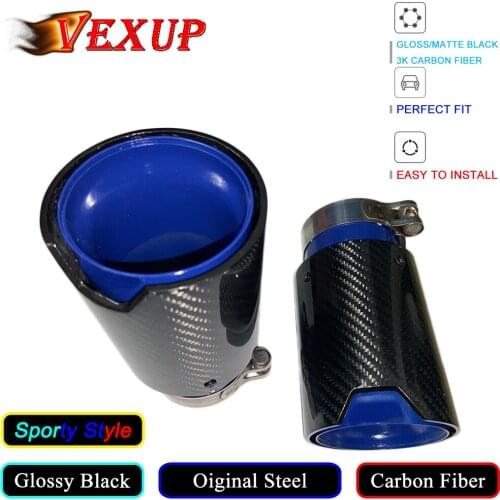 VexUp 1 PCS Automotive Car Glossy Carbon Fiber Bluing Rear Tail Exhaust Pipe Muffler Tip For BMW M Series Universal Muffler tip