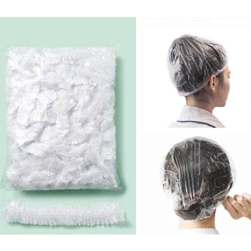 100Pcs Disposable Shower Caps Clear Spa Hair Salon Hotel Bathing Waterproof Elastic Shower Hat Bathroom Products Bath Bonnet