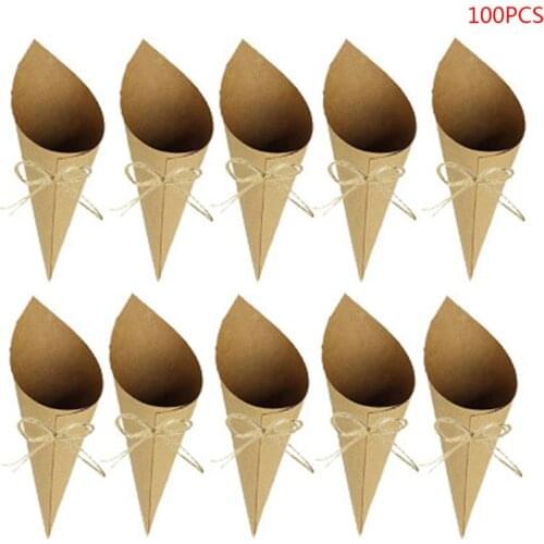100pcs Creative Vintage kraft Paper cylinder Confetti Cones Wedding Party Decor