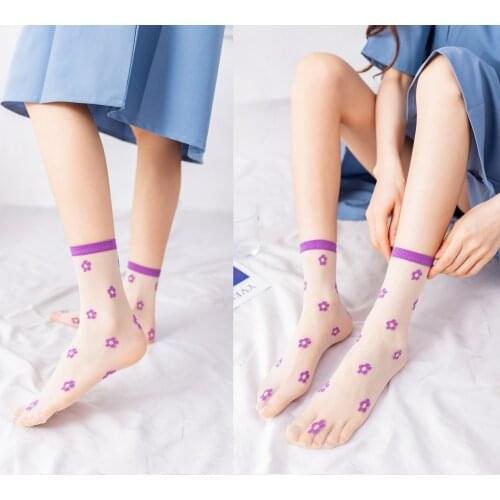 5 Pair/Lot New Style Women Fruits Flower Sheer Thin Nylon Silk Sock Summer Cute Lace Fishnet Tulle Transparent Mesh Female Sox