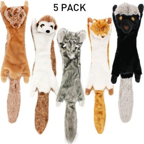 5pcs Dog Toys Squeak Pet Wolf Rabbit Animal Plush Toy Dog Chew Squeaky Whistling Involved Squirrel For Small Large Dogs