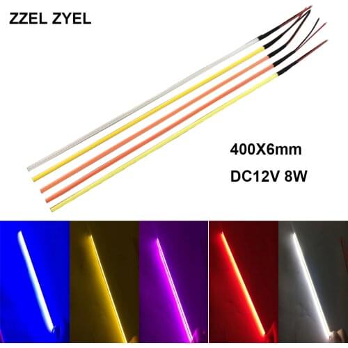 5PCS/Lot Multicolors COB LED Car Strip 400X6MM 8W DC12V for Motorcycle and Vehicle Lamp Modifying DIY Homemade Light