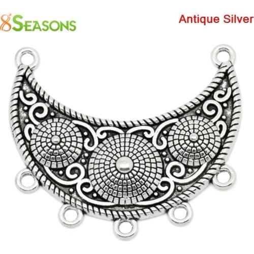 8Seasons Bohemian Metal Connectors Findings Half Moon Antique Silver Color Carved DIY Making Jewelry Findings 4.7cm x 4cm, 10PCs
