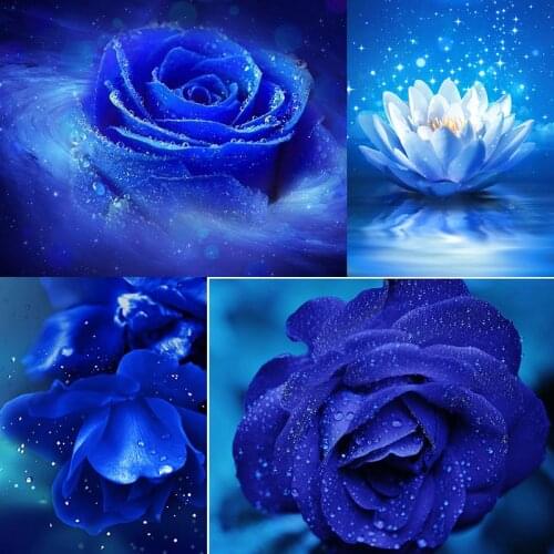 DIY 5D Diamond Painting Full Round Square Resin Mosaic Diamonte Embroidery Cross Stitch Kits Wall Art Handcraft Rose Blue
